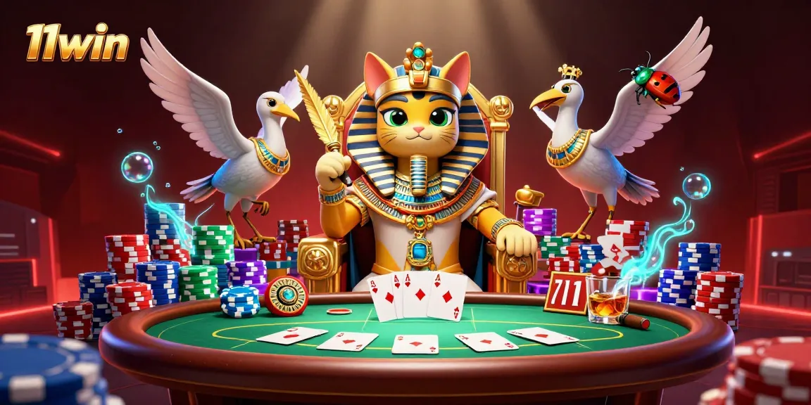 Engage with thrilling poker victories at 11win featuring a captivating Egyptian-themed scene.