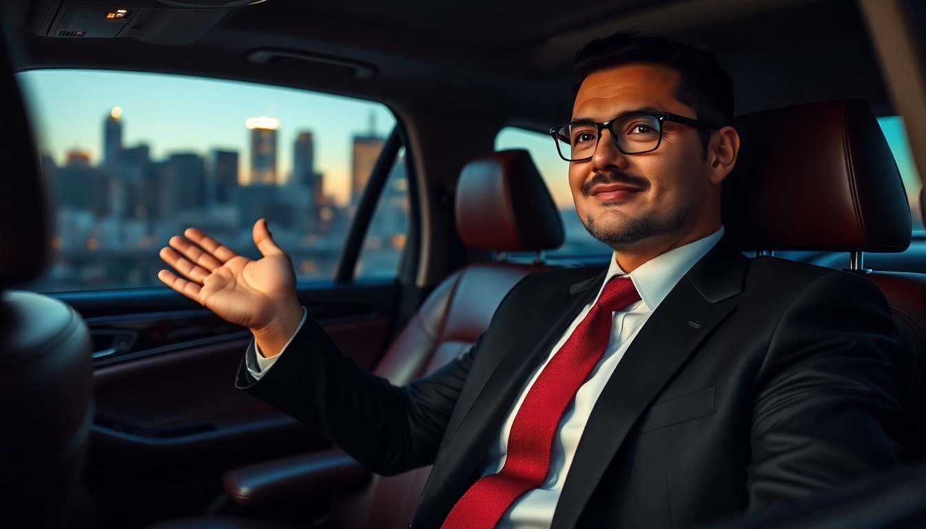 Luxury chauffeur hire service showcasing a professional driver welcoming clients in an elegant vehicle.