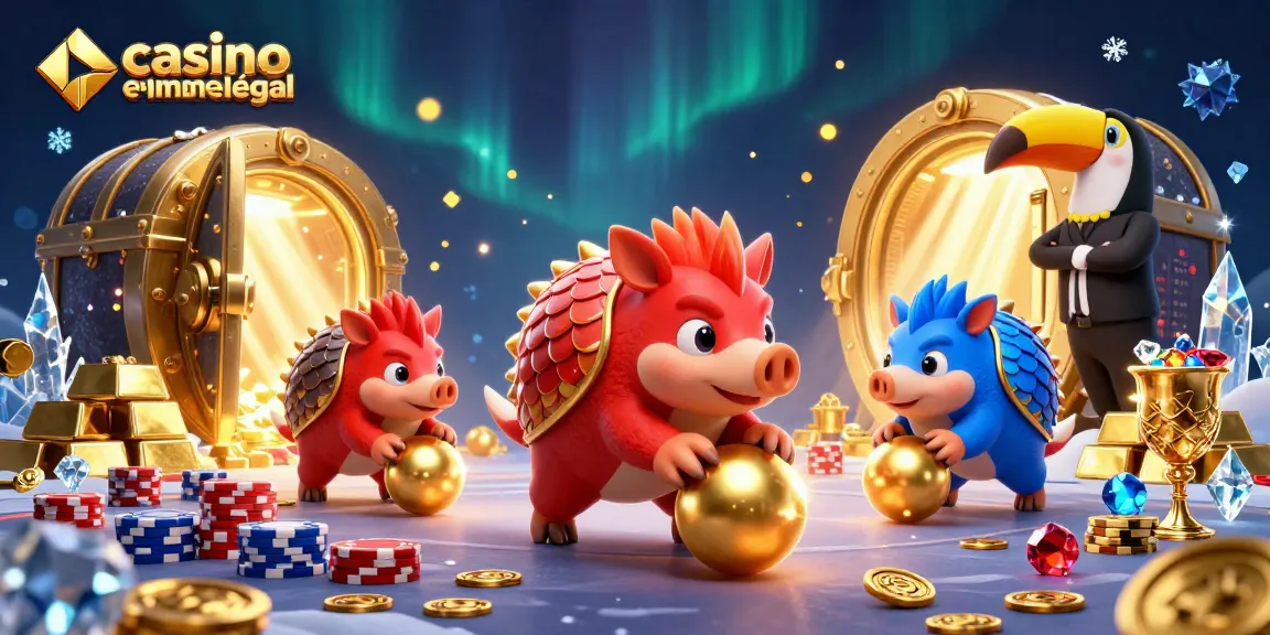 Découvrez une illustration 3D d'un jeu de casino en ligne France légal avec des pangolins et des trésors scintillants.