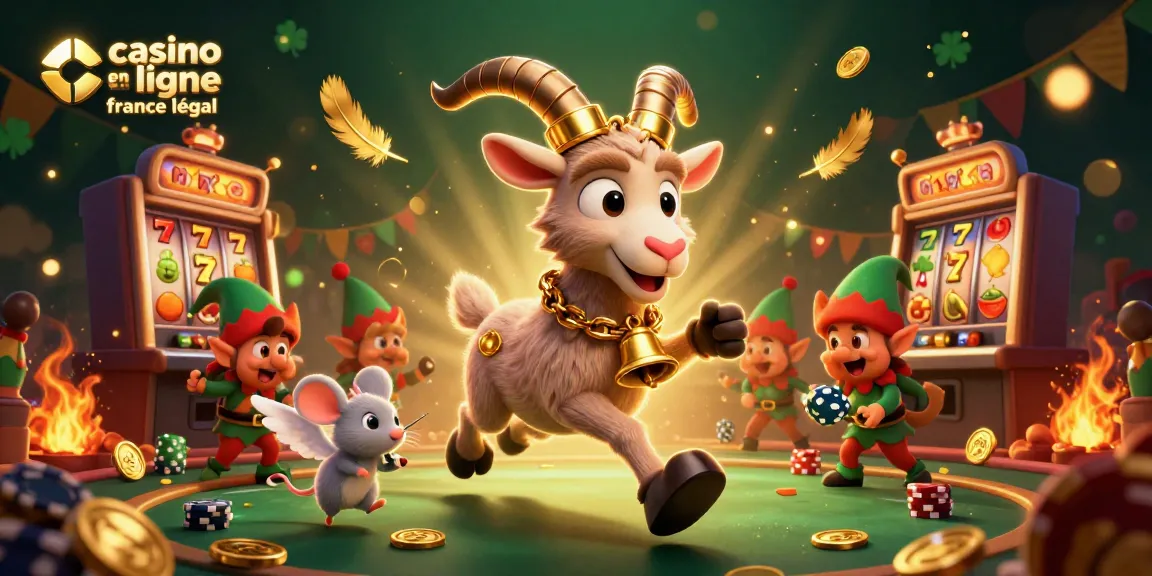 Illustration dynamique de casino en ligne France légal avec Krampus, souris ange et elfes malicieux