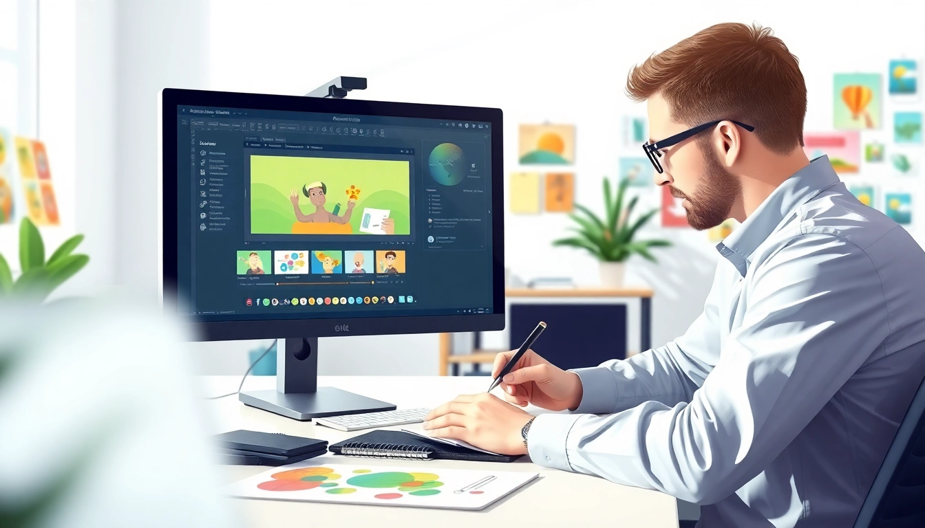 Erklärvideo erstellen mit einem kreativen Animator in einem modernen Büro.