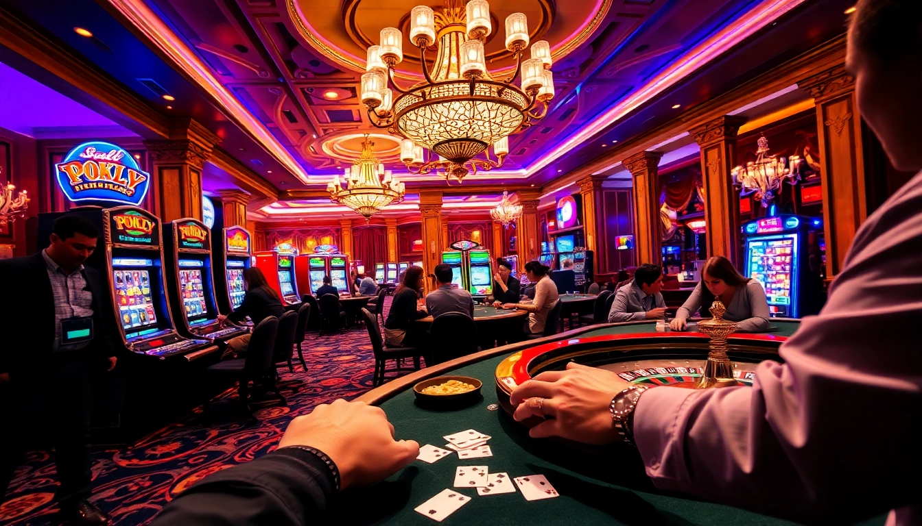 Une scène animée d'un meilleur casino en ligne avec une table de roulette animée et des joueurs de poker.