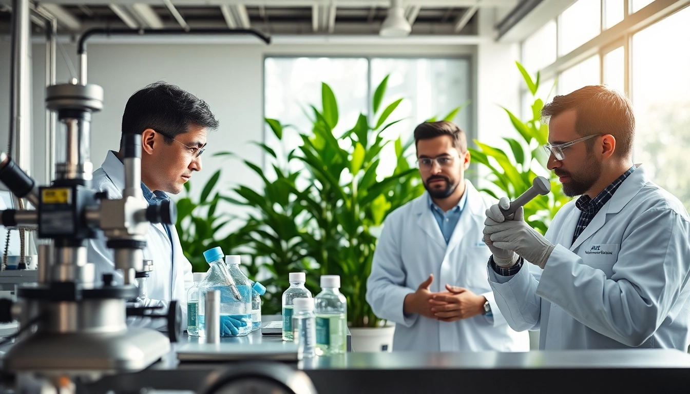 Experts at CYB Environmental analyzing samples in a bright, modern lab.