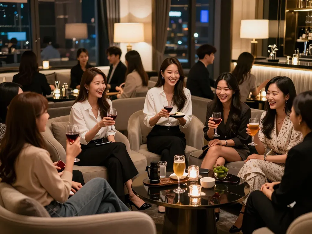 Guests enjoying luxury services at 강남쩜오, a high-end nightlife experience
