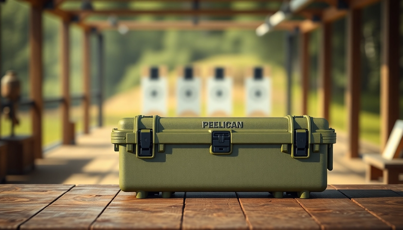 Examine a Pelican rifle case on a shooting range table, showcasing its durability and secure design.