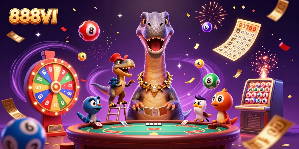 Experience thrilling gameplay with 888VI at a dynamic casino scene featuring vibrant prizes and engaging characters.