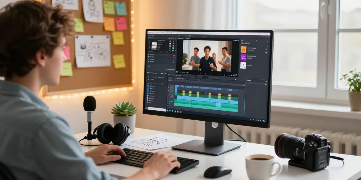 Digital creator analyzing NSFW content in a cozy workspace with modern tech.