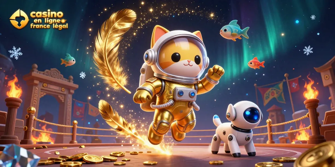 Découvrez le monde des jeux avec le casino en ligne légal en France, incarné par un astronaute félin et son chien robot.