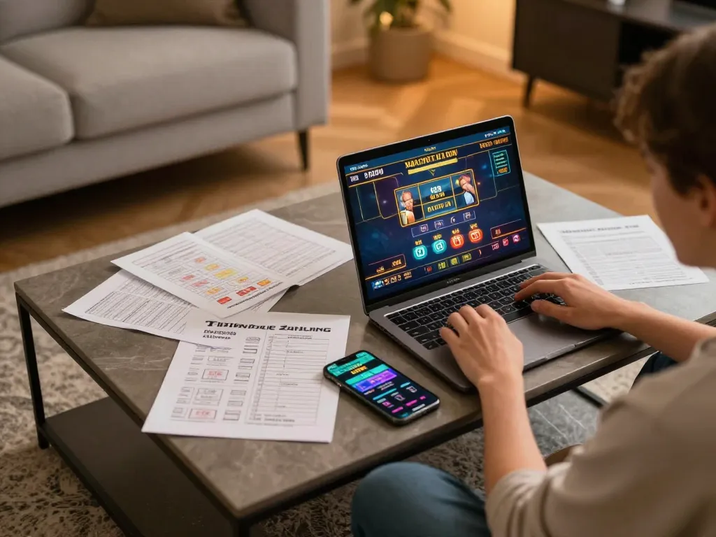 Player enjoying online gaming at home with the TG88 casino app on a laptop