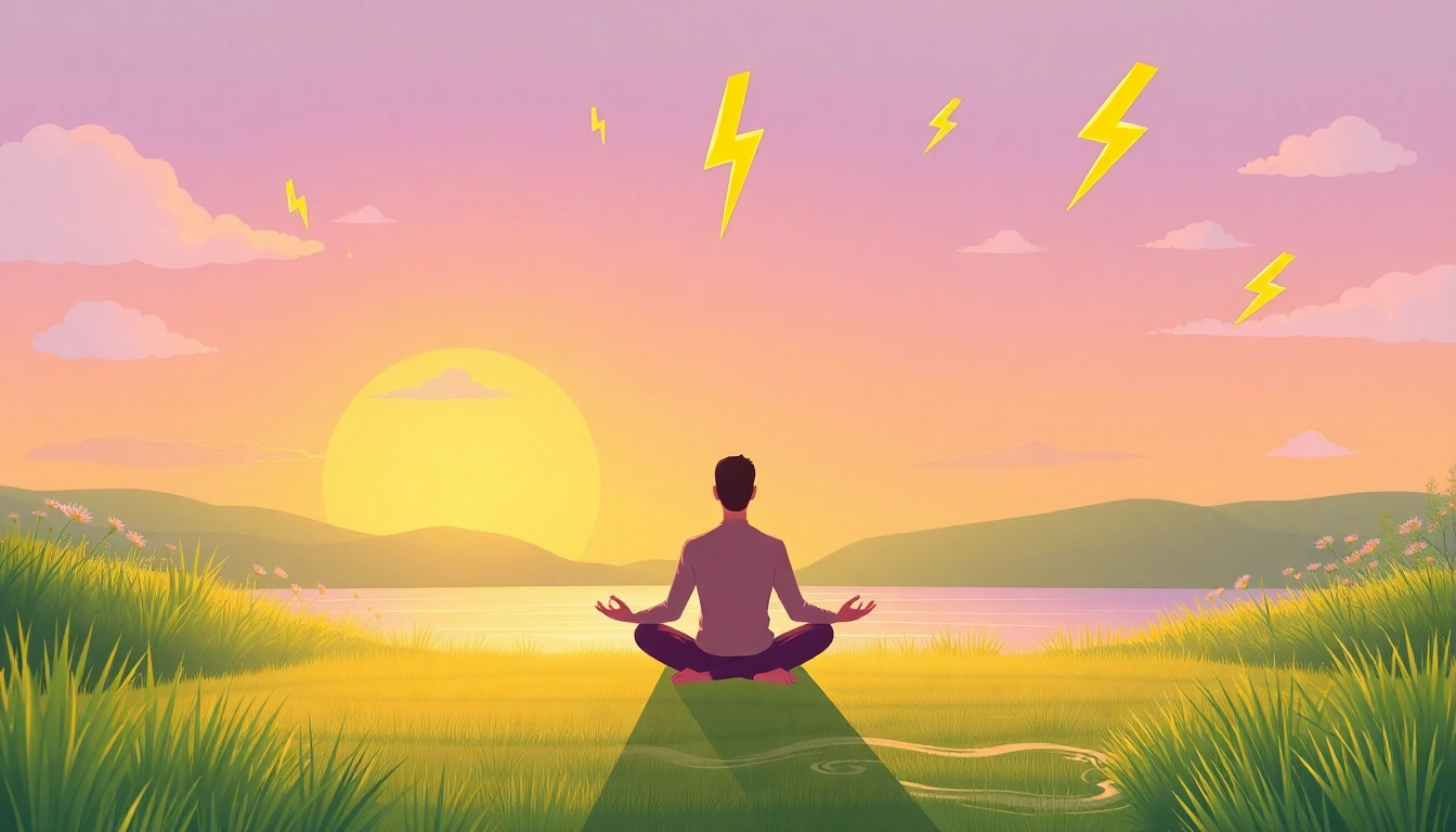 Anxiety symptoms represented through serene illustration of a meditative figure in a tranquil setting.