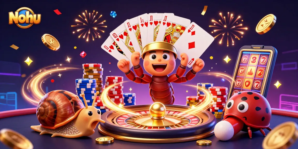 Nohu features a lively 3D cartoon casino scene with unique casino characters showcasing vibrant gameplay.