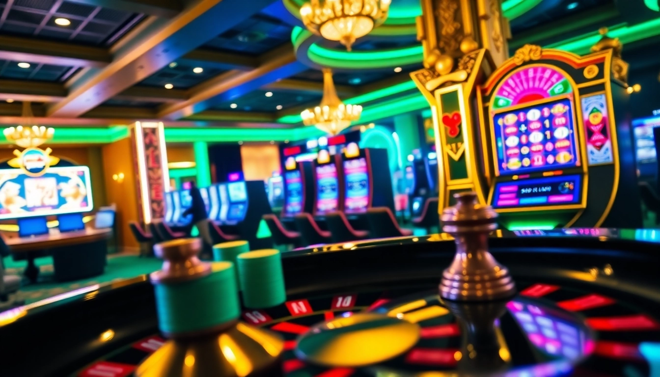 Players engaging with pg soft mobile games amidst a glamorous casino backdrop.