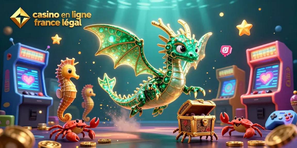 Visualisez une scène fantastique marin avec le dragon de mer en forme de feuillage et un trésor, représentant casino en ligne france légal.