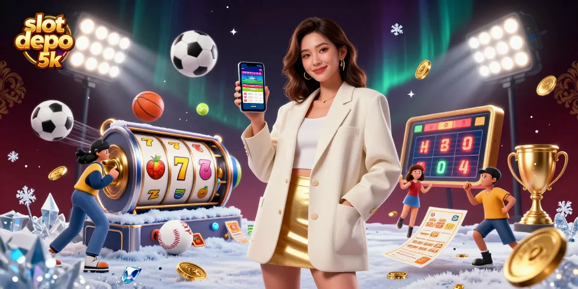Engage in thrilling slot depo 5k action with vibrant visuals, showcasing a sports betting app and dynamic game elements.