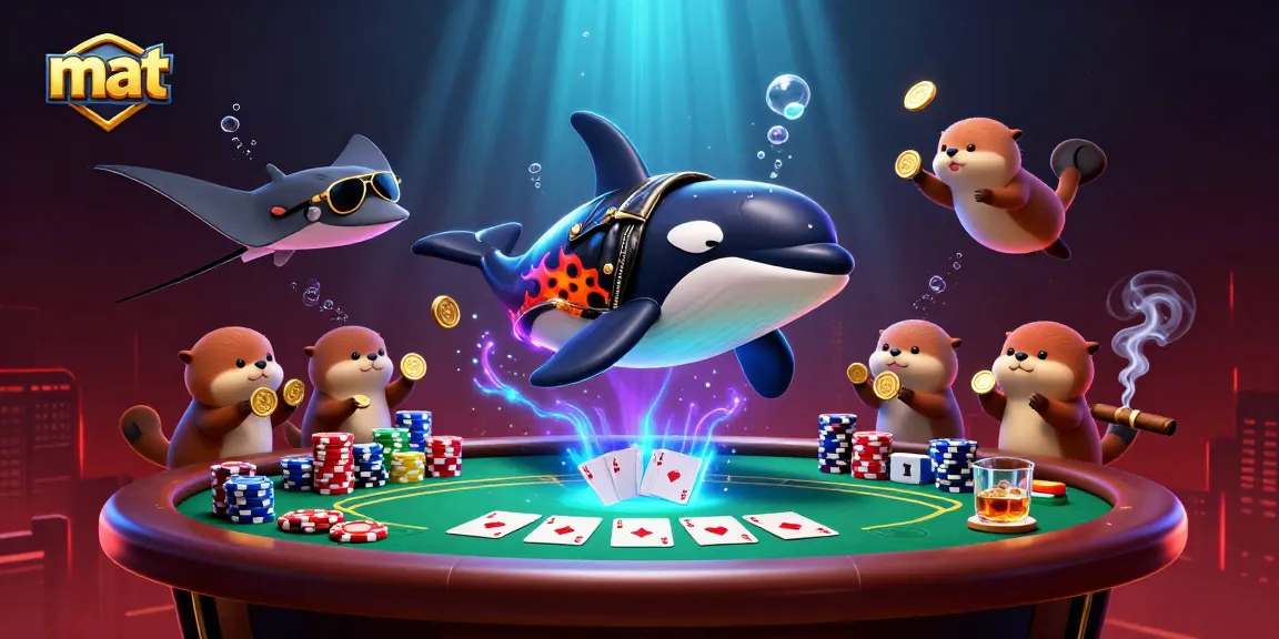Experience thrilling mat-themed action with orca and otters in a vibrant casino setting.
