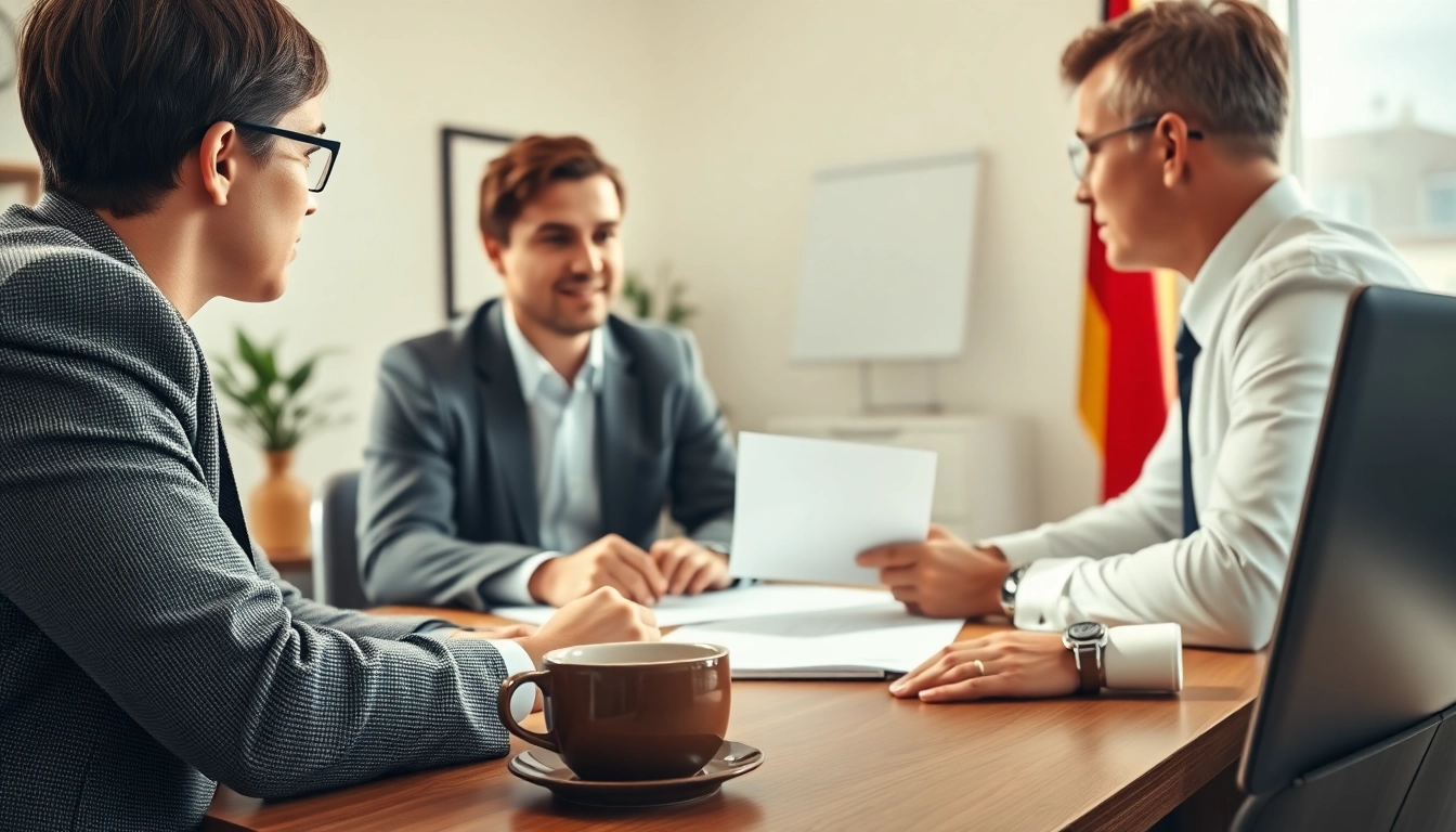 Lohnklage Beratung zwischen Anwalt und Klient in einem modernen Büro.