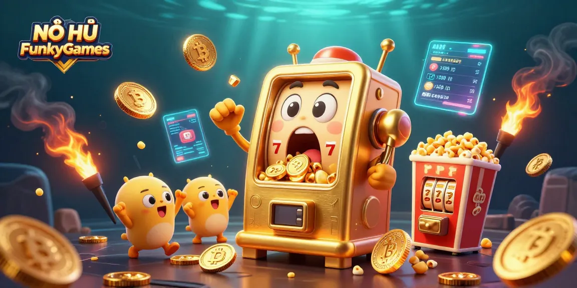 NỔ HŨ FunkyGames jackpot excitement with golden slot machines celebrating massive wins.