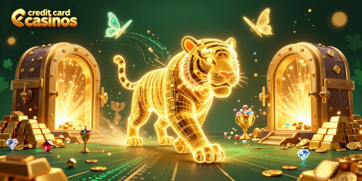 Experience thrilling gameplay at credit card casinos with a dynamic digital casino scene filled with vibrant game elements.