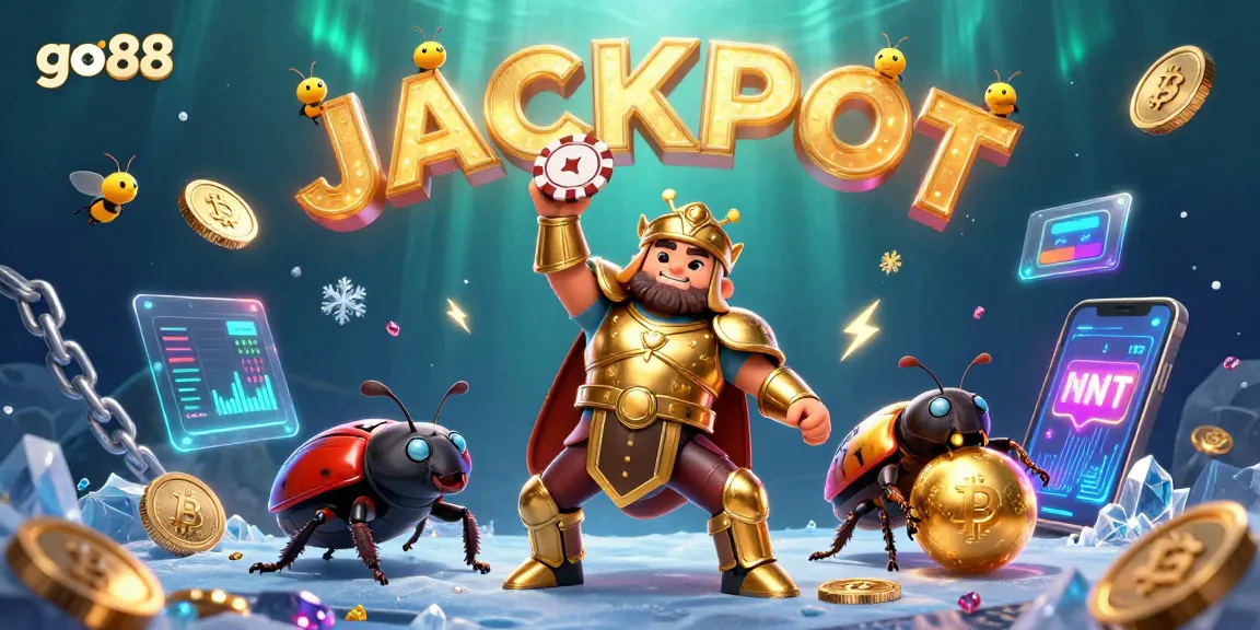 Experience the exciting world of go88 as a 3D cartoon beetle wins big with golden gaming symbols.