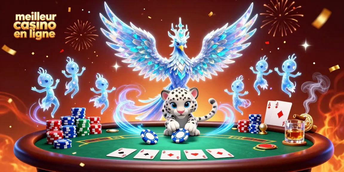 Jouer aux jeux du meilleur casino en ligne avec un phoenix de glace et des jetons de poker.