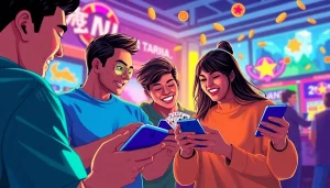 Players experiencing excitement with the tashanwin gaming platform in a vibrant environment.