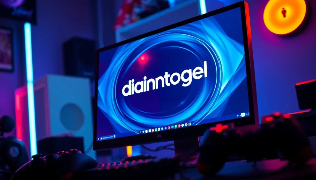 Menggambarkan logo diantogel pada komputer gaming modern yang berteknologi tinggi.