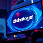 Menggambarkan logo diantogel pada komputer gaming modern yang berteknologi tinggi.