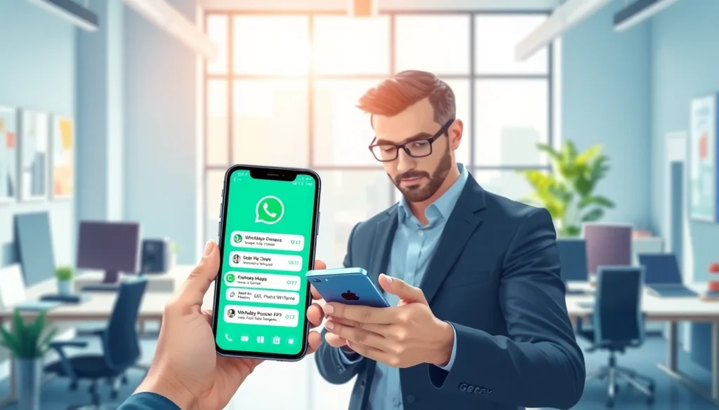 Facilitating communication through the whatsapp api on a smartphone in a modern office.