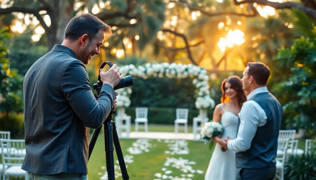 Photographer capturing beautiful wedding moments in Tampa's garden.
