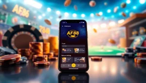 AF88 betting app interface on a smartphone in a vibrant gaming scene