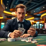 Gambler at a poker table, demonstrating strategy and intensity at https://mm88bc.com/ casino.