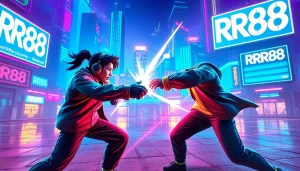 Engaging battle scene featuring RR88 avatars in a vibrant online gaming environment.