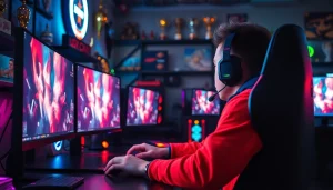 Masukkan ke dalam mawar500 login game dengan gamer fokus dalam suasana penuh energi.