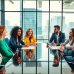 Financial advisor San Antonio collaborating with clients in a modern office setting.