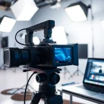 Enhance your vediography skills with a professional setup featuring camera gear and editing tools.
