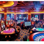 Experience the vibrant gambling world of KJC AC 1 with players enjoying casino tables and slot machines.