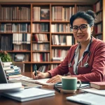 Enhance your understanding of nursing writing services with an expert writer in a cozy library.