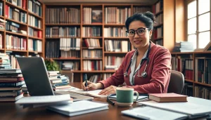 Enhance your understanding of nursing writing services with an expert writer in a cozy library.