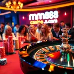 Experience the thrill of gambling at mm88 sa com with a vibrant roulette table alive with players and colorful chips.