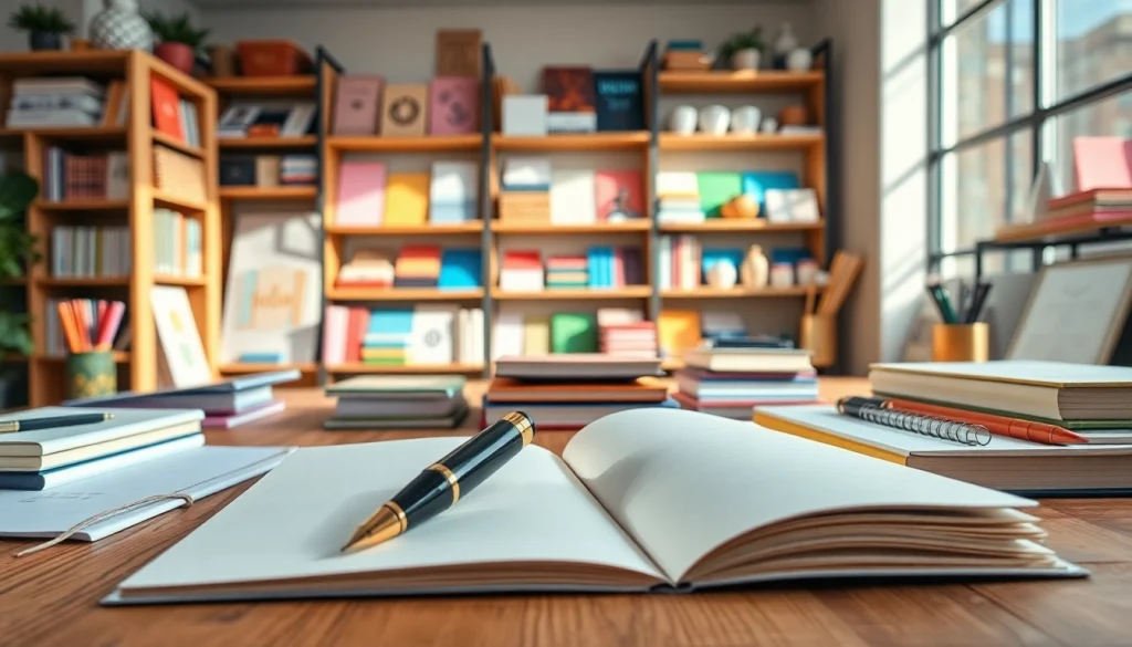 Showcase of a stationery company workspace featuring elegant writing tools and vibrant paper products.