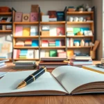 Showcase of a stationery company workspace featuring elegant writing tools and vibrant paper products.