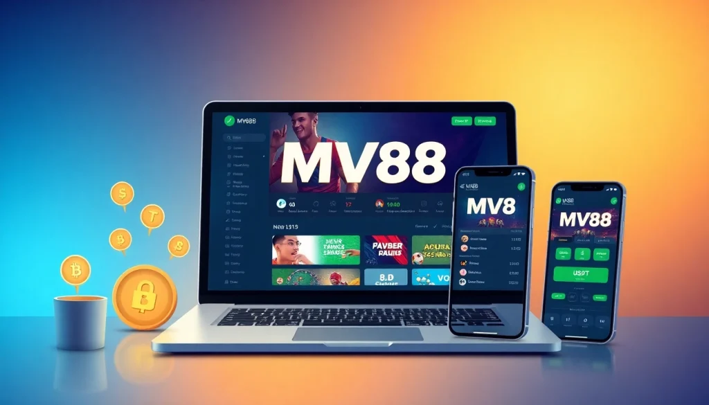 MV88 online betting platform interface showcasing secure USDT transactions in a professional setting.