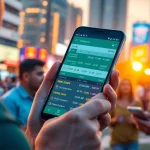 Engaging view of best sports betting apps in India on a smartphone amid a lively city backdrop.