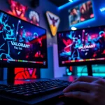 Start the valorant download process on a vibrant gaming setup showcasing dynamic gameplay.