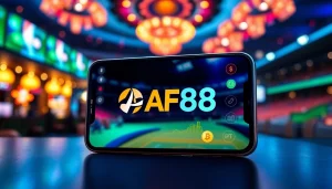 Engaging smartphone display of the AF88 online betting platform with casino and sports elements.