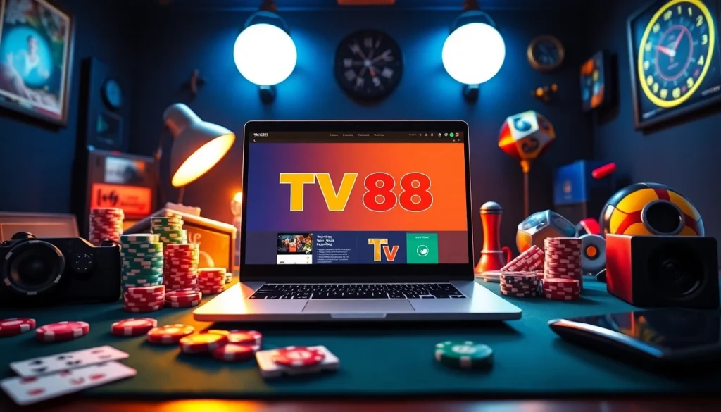 Engaging online gaming scene showcasing TV88's dynamic homepage with vibrant gaming elements.
