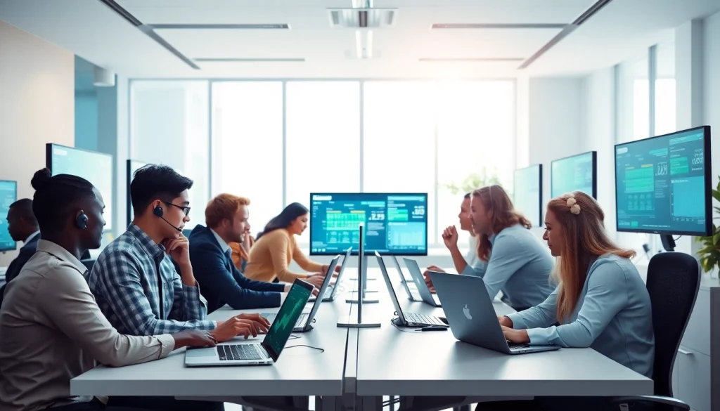 Team providing Managed IT Services with collaborative technology in a modern office.