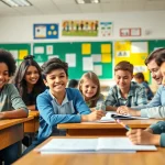 Students engaged in Education activities in a vibrant classroom filled with learning materials.