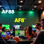 Engaging AF88 online gambling scene with diverse players and modern gaming interfaces.