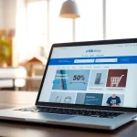 Showcase c168.shop online shopping with a modern laptop interface in a stylish home office.